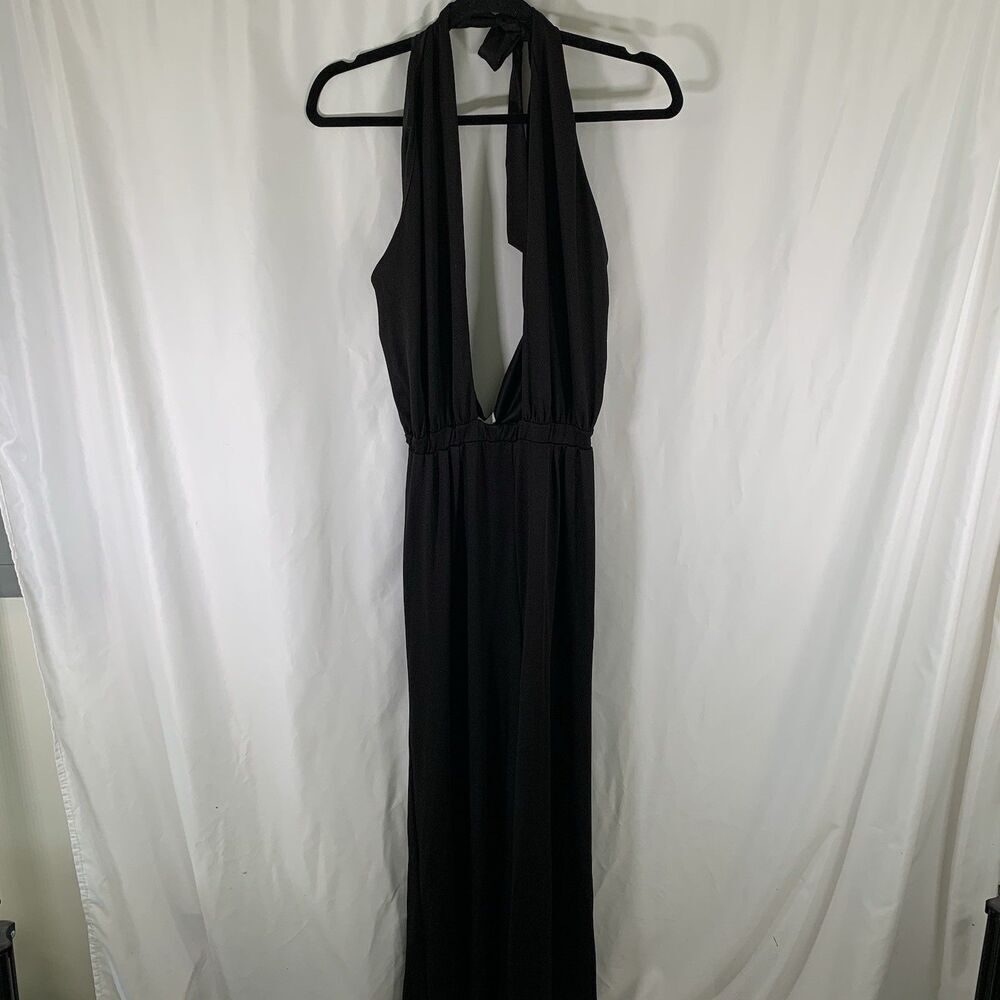 New Fourteenth Place Jumpsuit Women's Medium Black Sleeveless Tie Neck Wide Leg